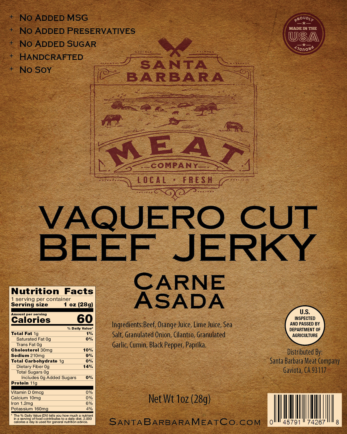 Santa Barbara Meat Company Vaquero Cut Beef Jerky - Carne Asada